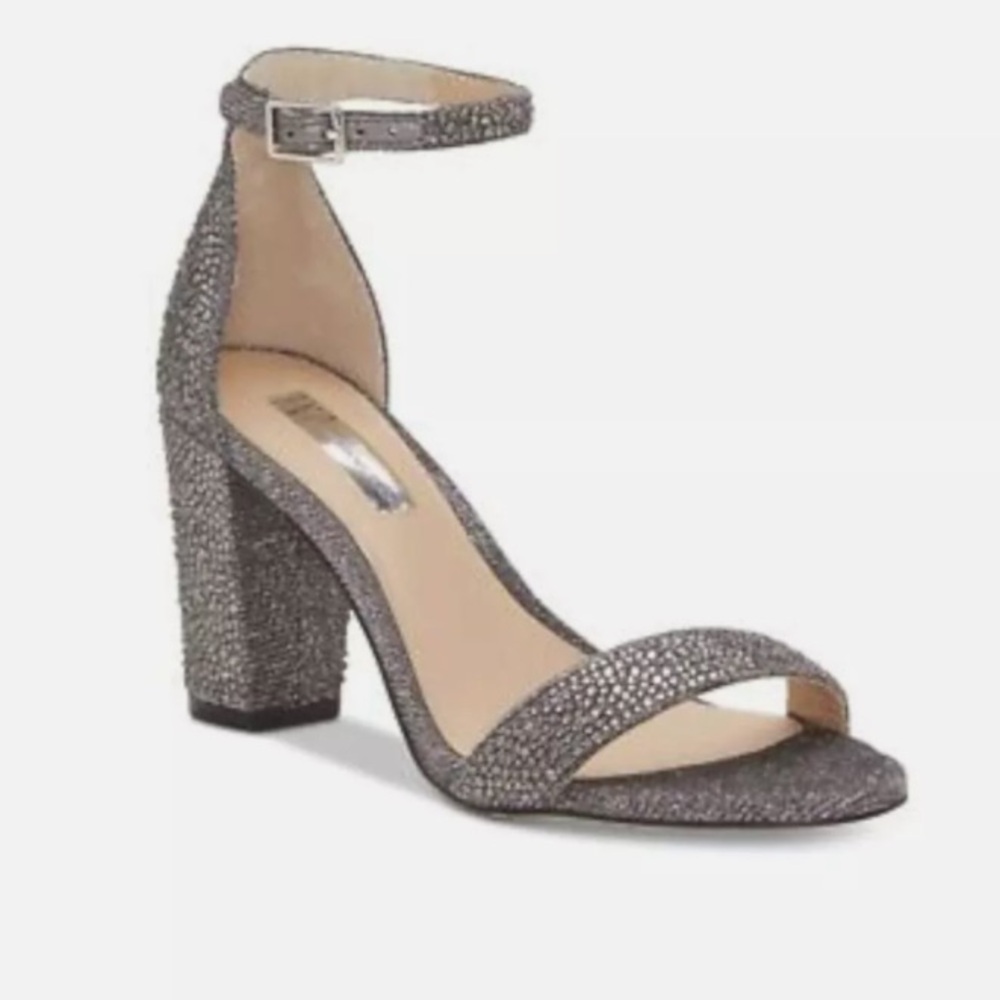 INC Womens Silver Rhinestone Kivah Almond Toe Block Heel Sandals 8 M